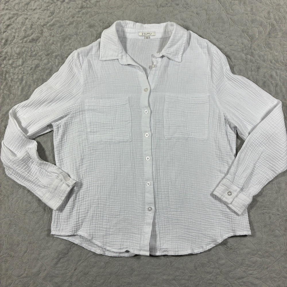 Z Supply Cotton Gauze Button Down Shirt Size S White Beachy Coastal Preppy